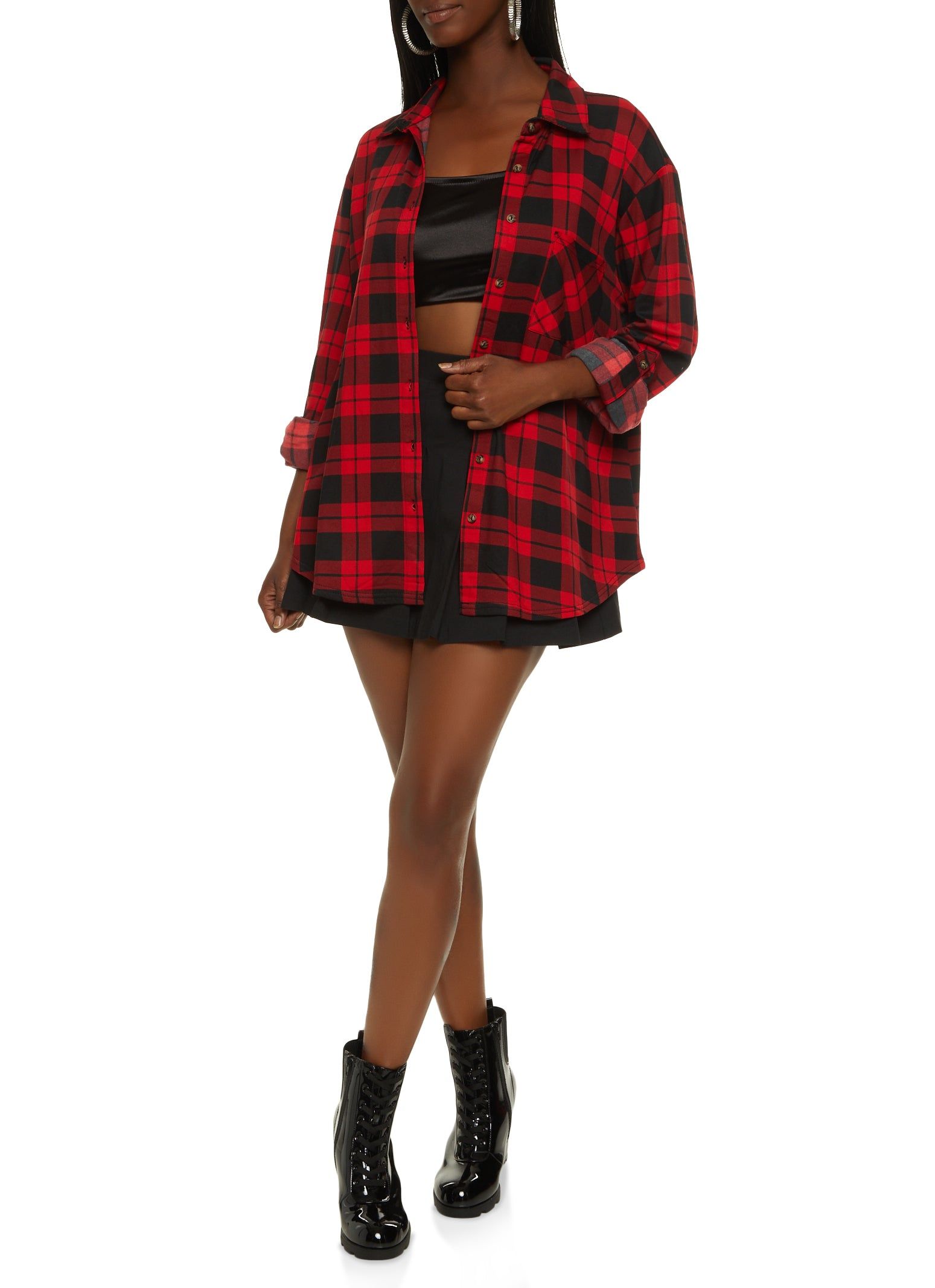 Plaid Button Front Tabbed Sleeve Shirt sold by Rainbow product image thumbnail 2