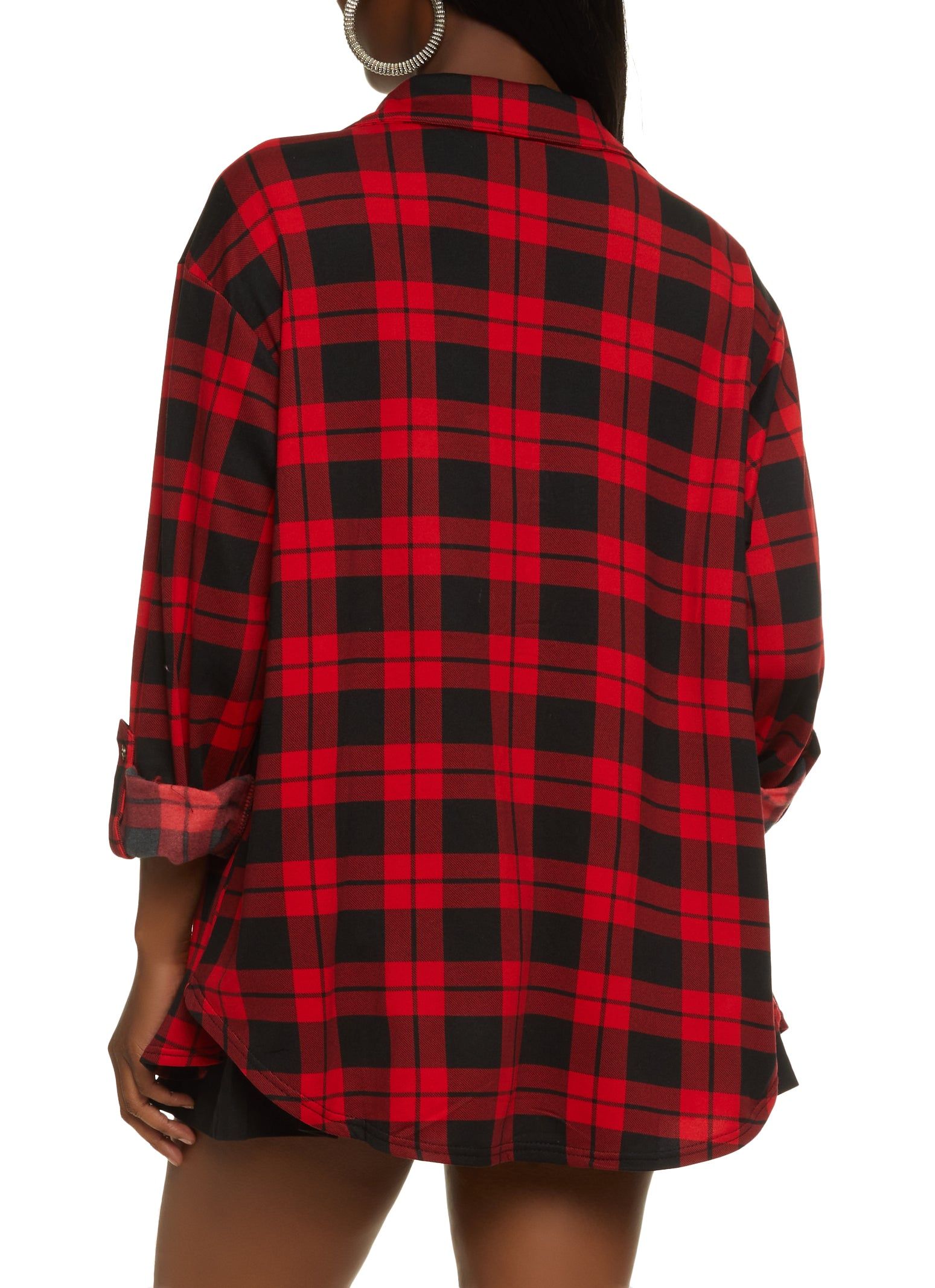 Plaid Button Front Tabbed Sleeve Shirt sold by Rainbow product image thumbnail 3