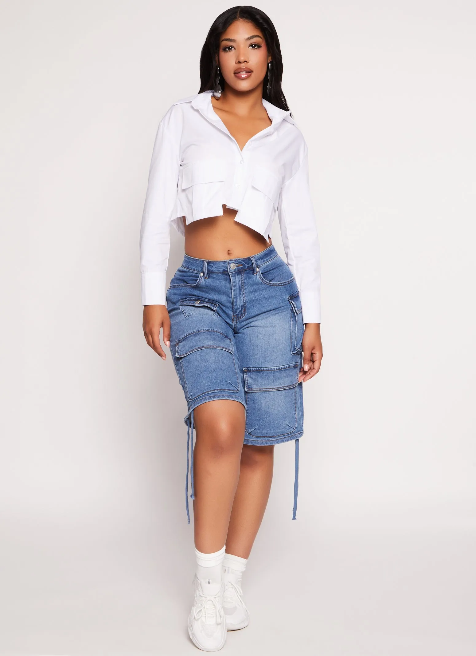 Flap Pocket Long Sleeve Cropped Shirt sold by Rainbow product image thumbnail 2
