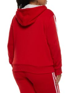 Plus Size Sherpa Lined Varsity Striped Sleeve Zip Hoodie sold by Rainbow