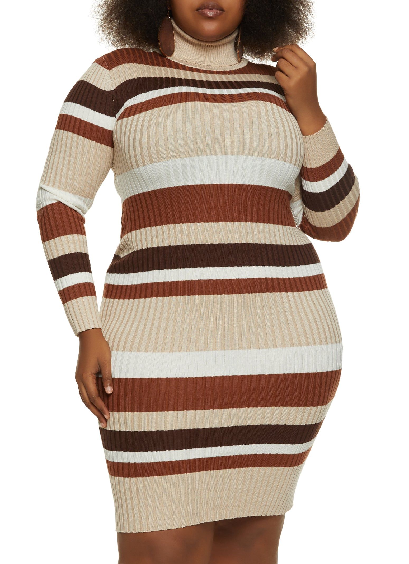 Plus Size Striped Turtleneck Sweater Dress sold by Rainbow