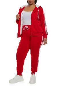 Plus Size Sherpa Lined Varsity Striped Sleeve Zip Hoodie sold by Rainbow