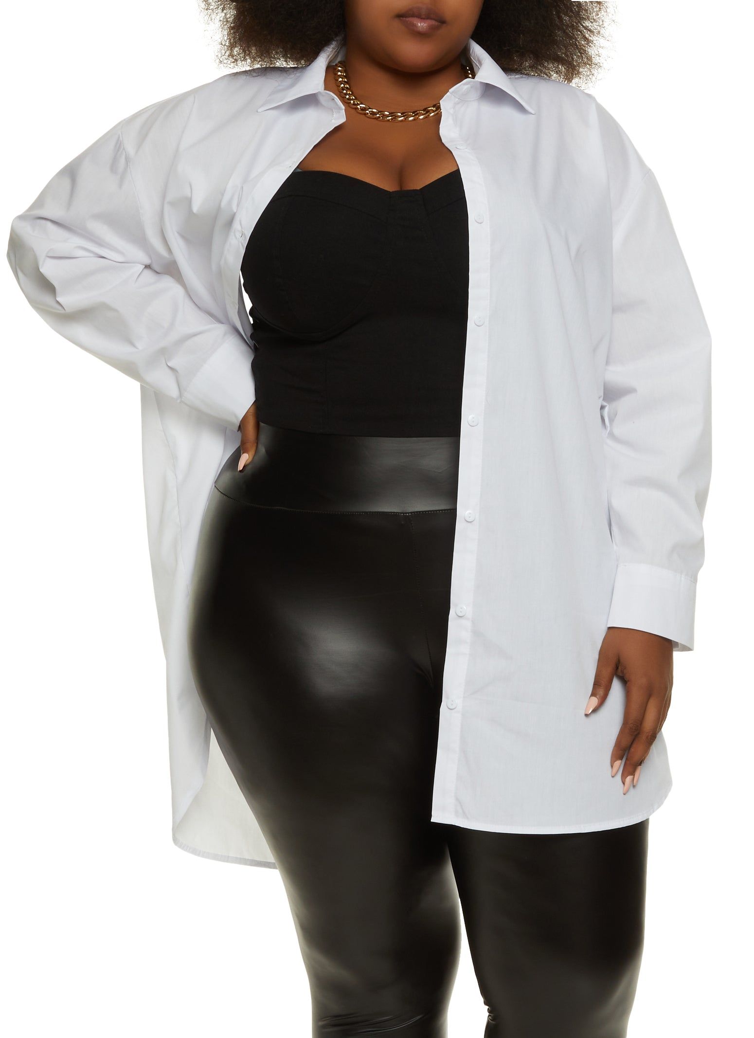 Plus Size Solid Button Front Oversized Shirt sold by Rainbow