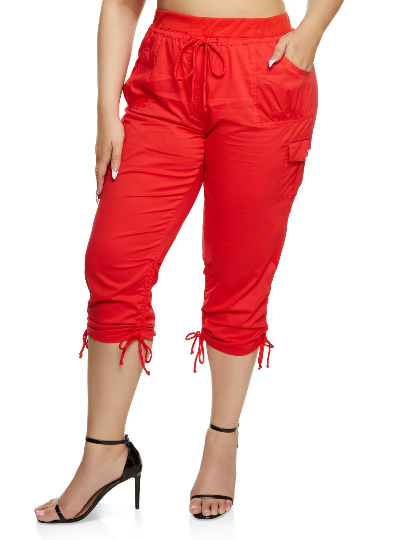 Plus Size Tie Hem Cargo Pocket Capris sold by Rainbow product image thumbnail 2