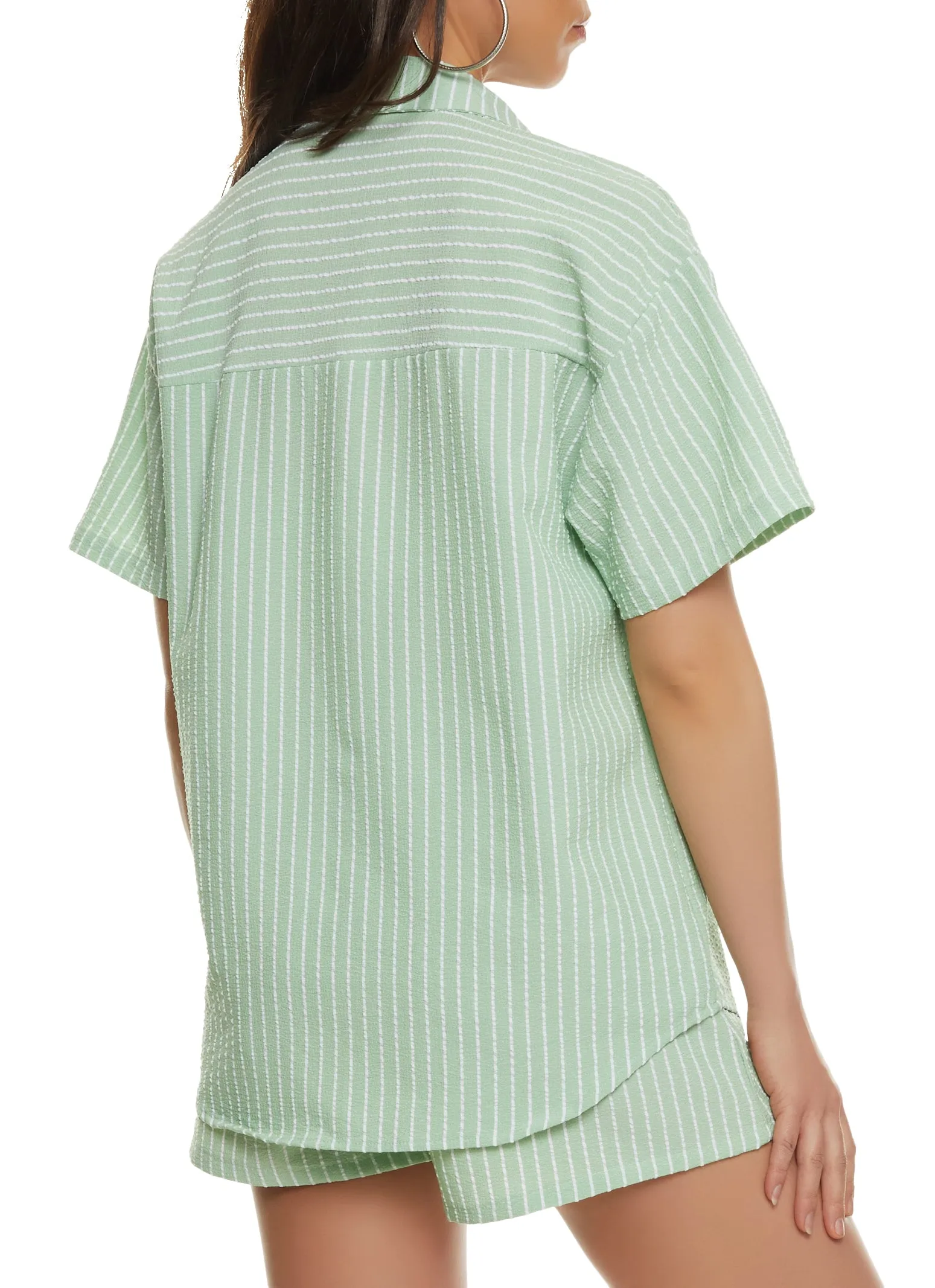 Textured Knit Striped Oversized Button Front Shirt sold by Rainbow product image thumbnail 3