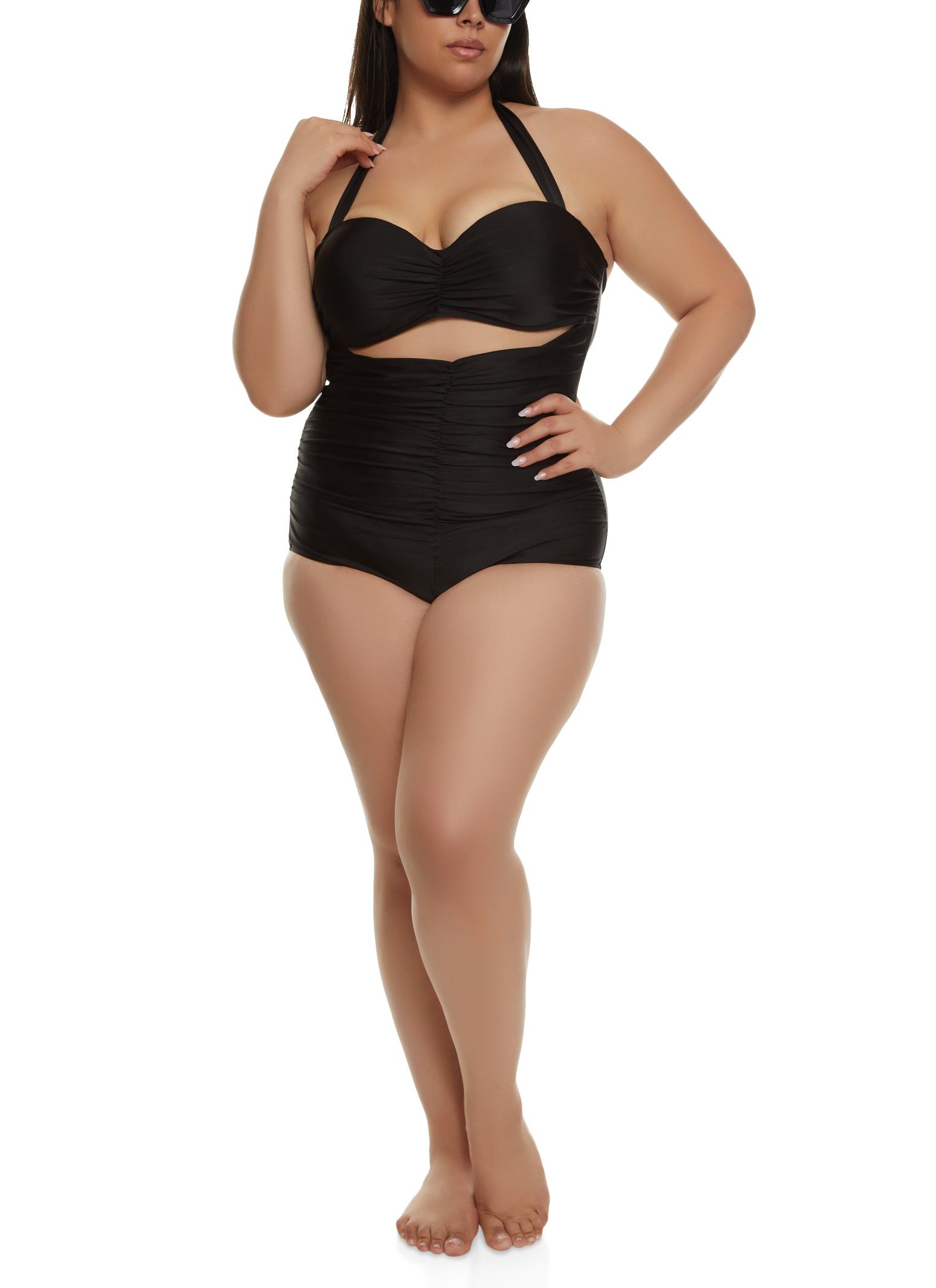 Plus Size Ruched Cut Out Front One Piece Swimsuit sold by Rainbow product image thumbnail 2