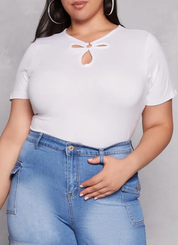 Plus Size O Ring Keyhole Short Sleeve Tee sold by Rainbow