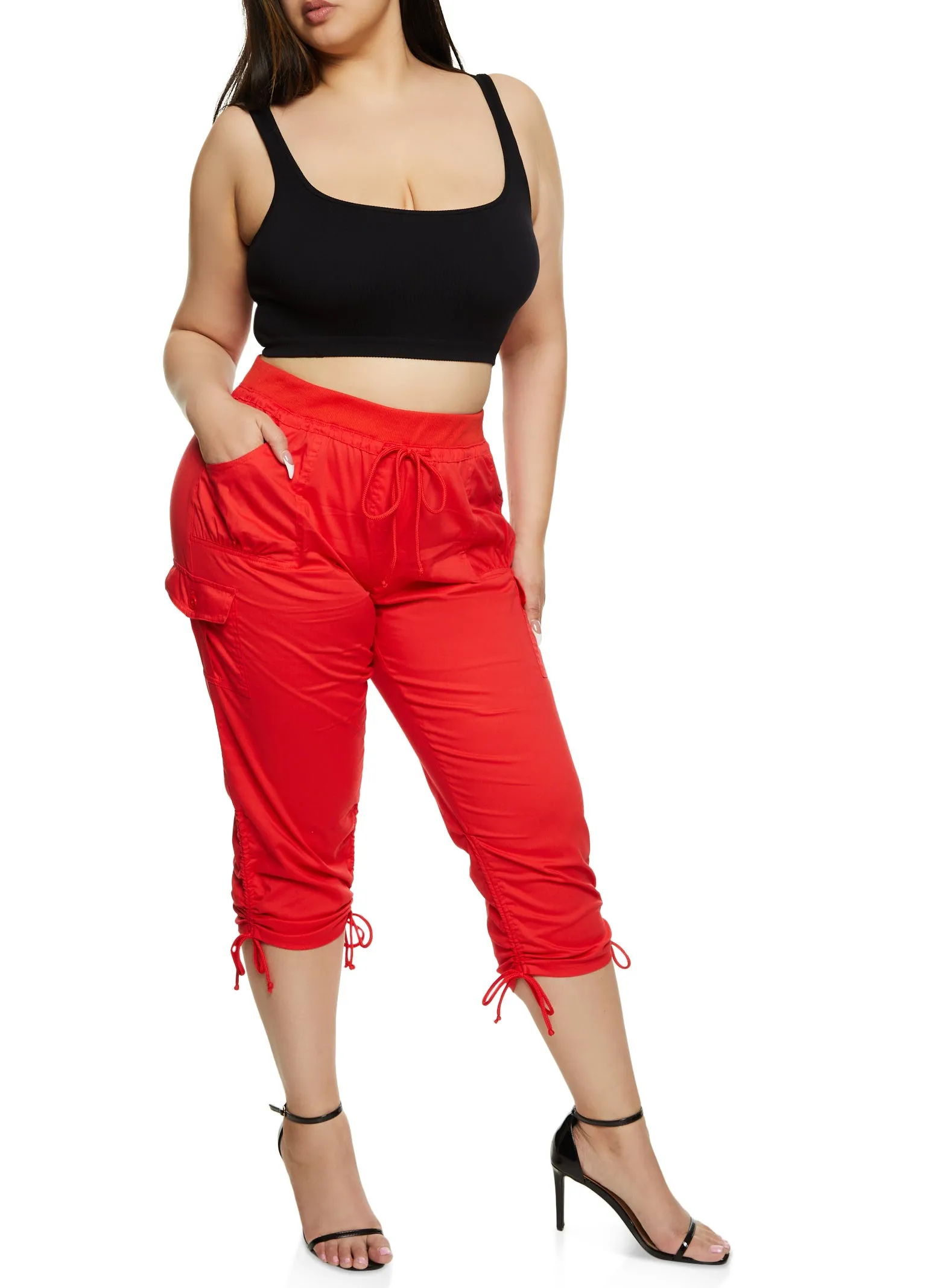 Plus Size Tie Hem Cargo Pocket Capris sold by Rainbow