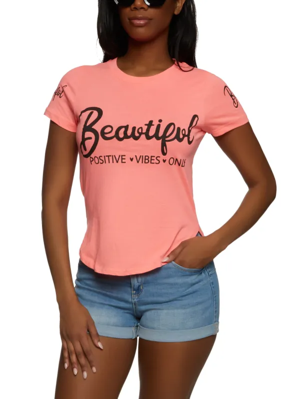 Beautiful Positive Vibes Only High Low Graphic Tee sold by Rainbow