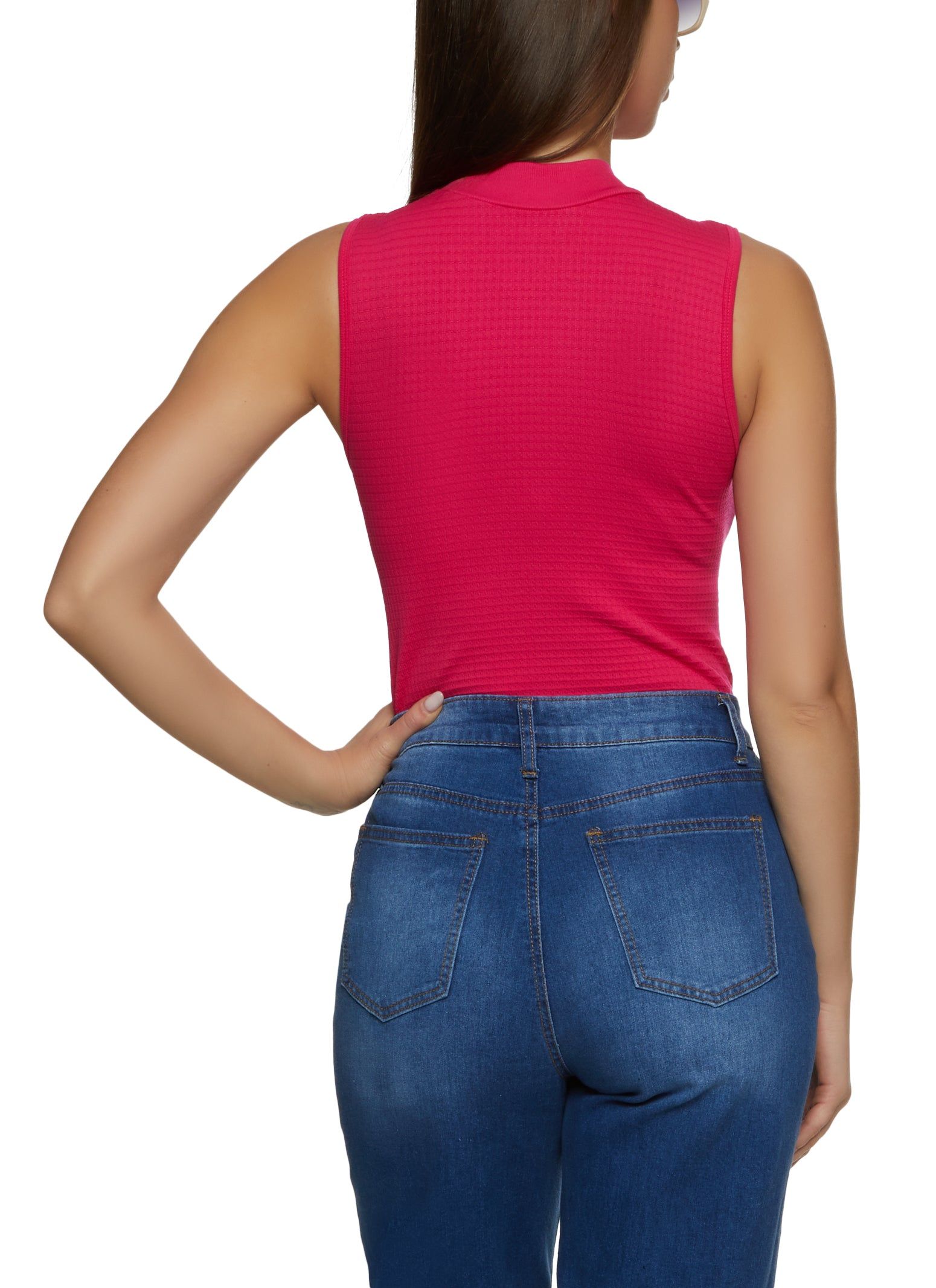 Textured Knit Mock Neck Sleeveless Bodysuit sold by Rainbow product image thumbnail 3