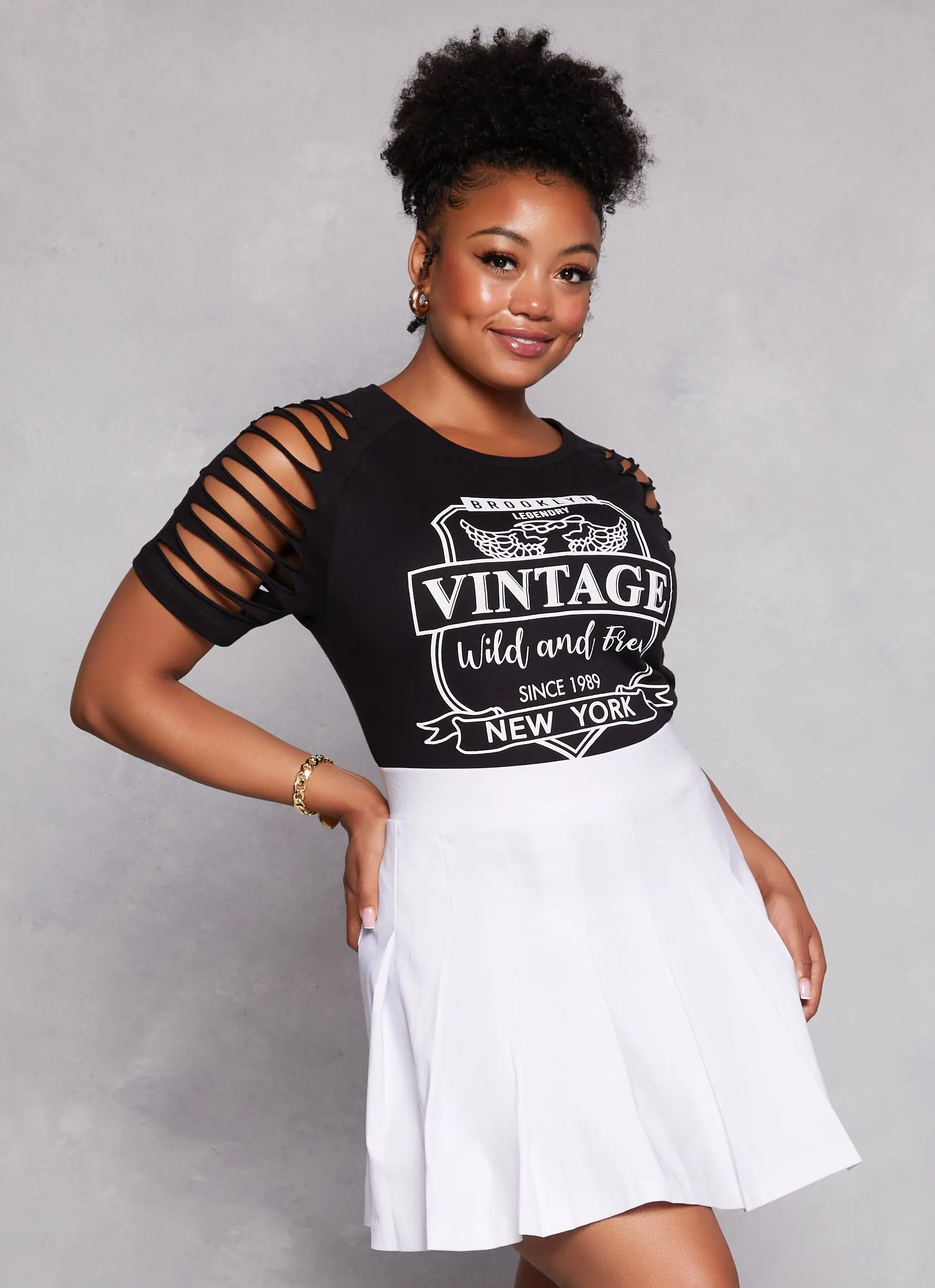 Plus Size Laser Cut Vintage Graphic T Shirt sold by Rainbow