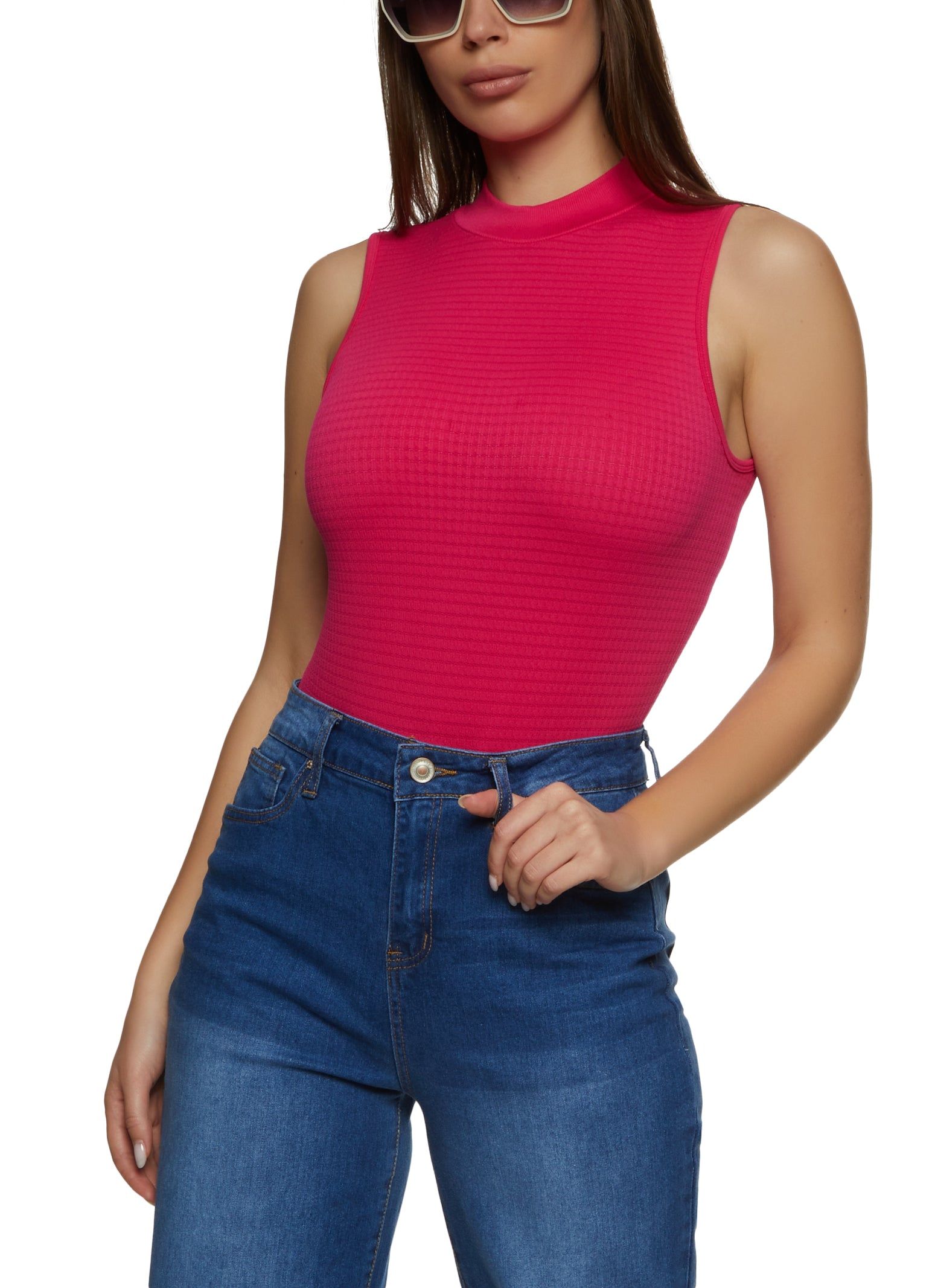Textured Knit Mock Neck Sleeveless Bodysuit sold by Rainbow product image thumbnail 2