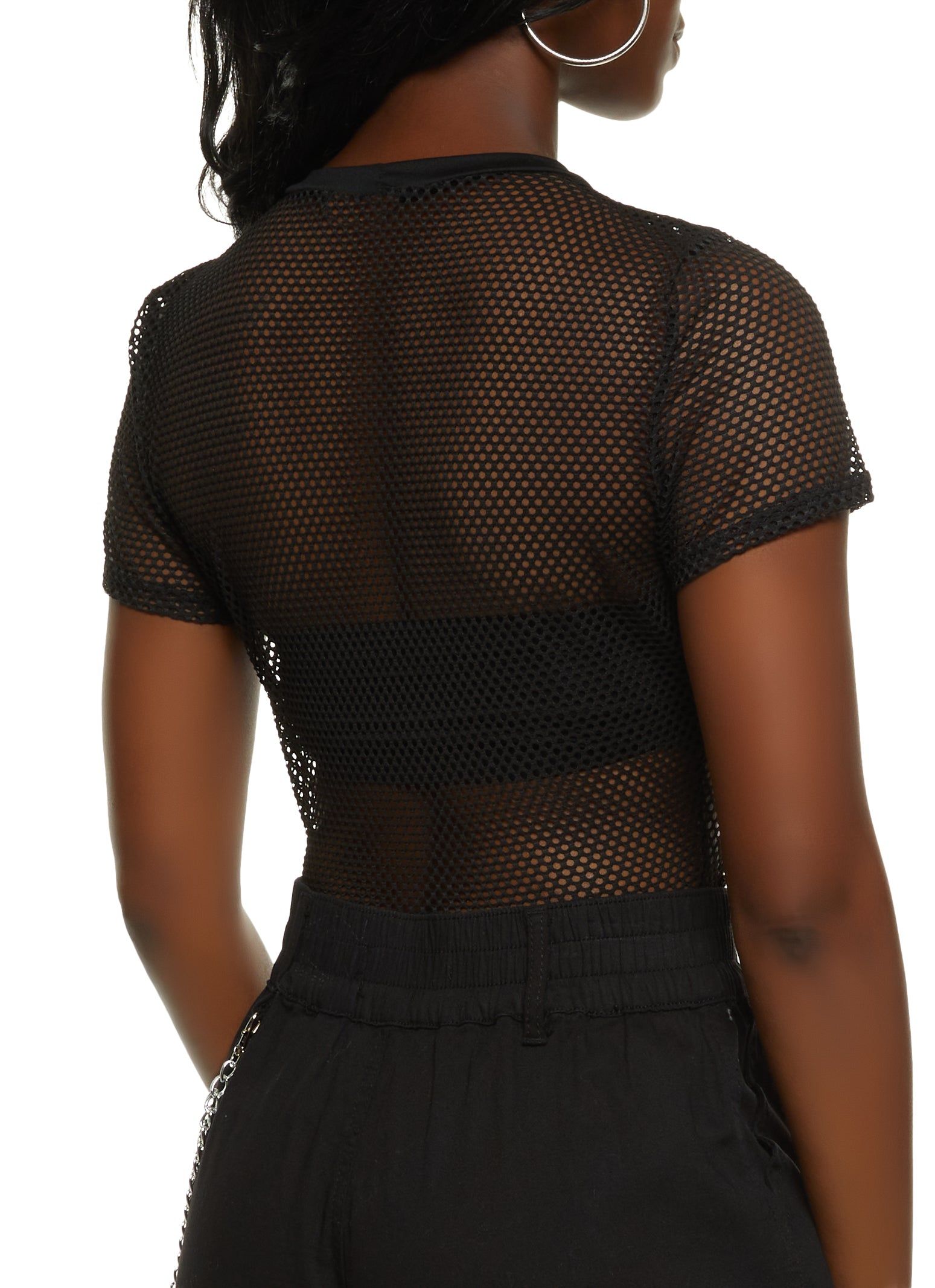 Fishnet Faux Leather Pocket Detail Bodysuit sold by Rainbow product image thumbnail 3
