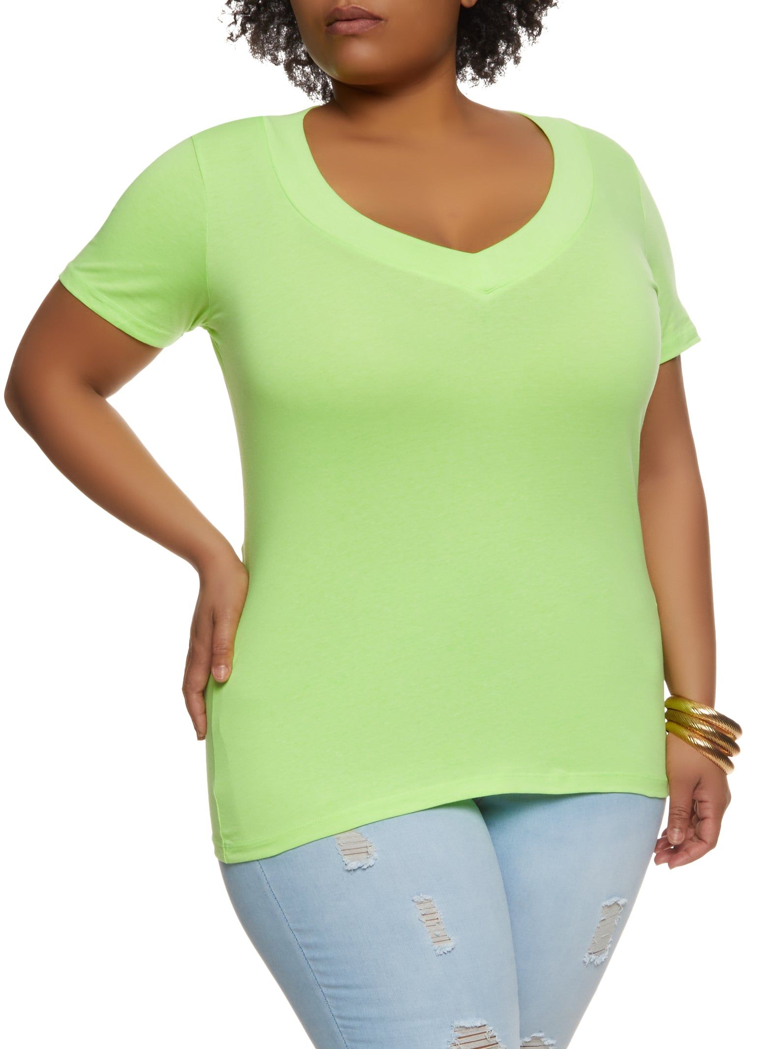 Plus Size Basic V Neck Tee sold by Rainbow