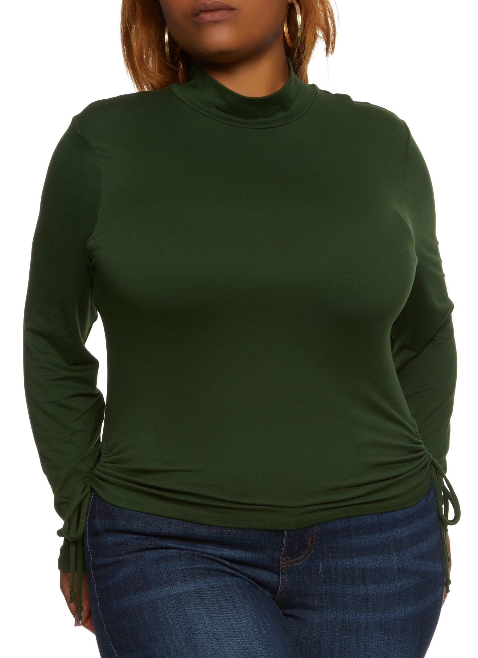Plus Size Mock Neck Side Tie Long Sleeve Top sold by Rainbow