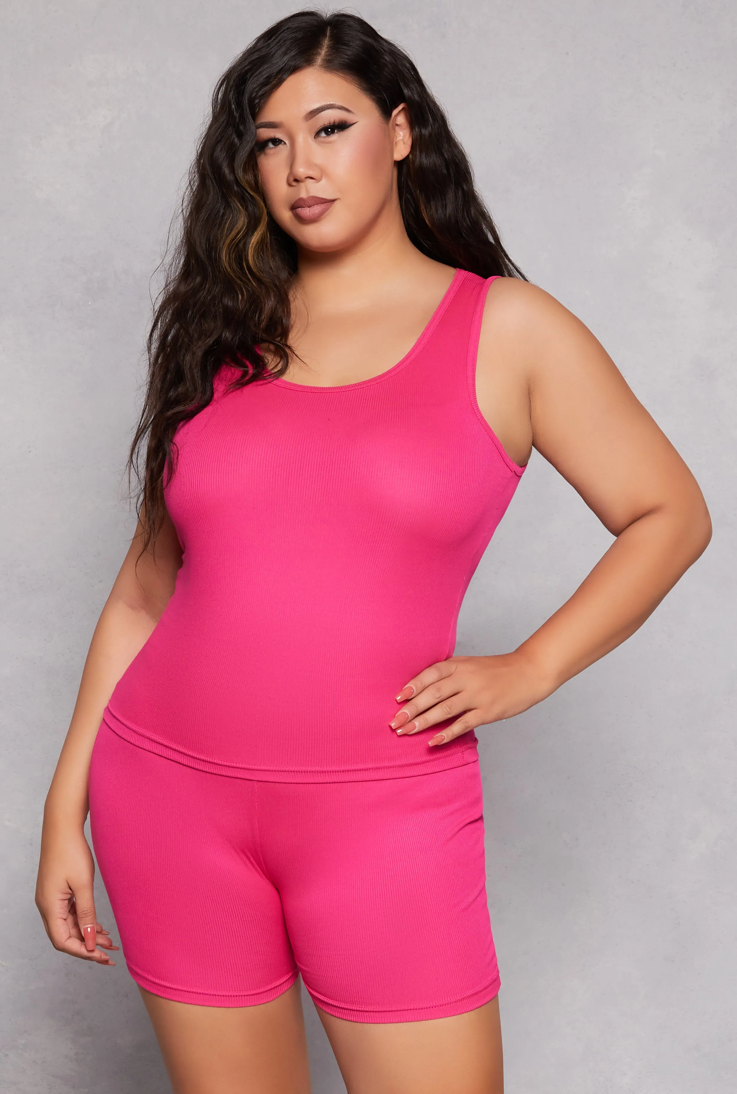 Plus Size Ribbed Knit Pajama Tank Top and Shorts with Robe sold by Rainbow product image thumbnail 3