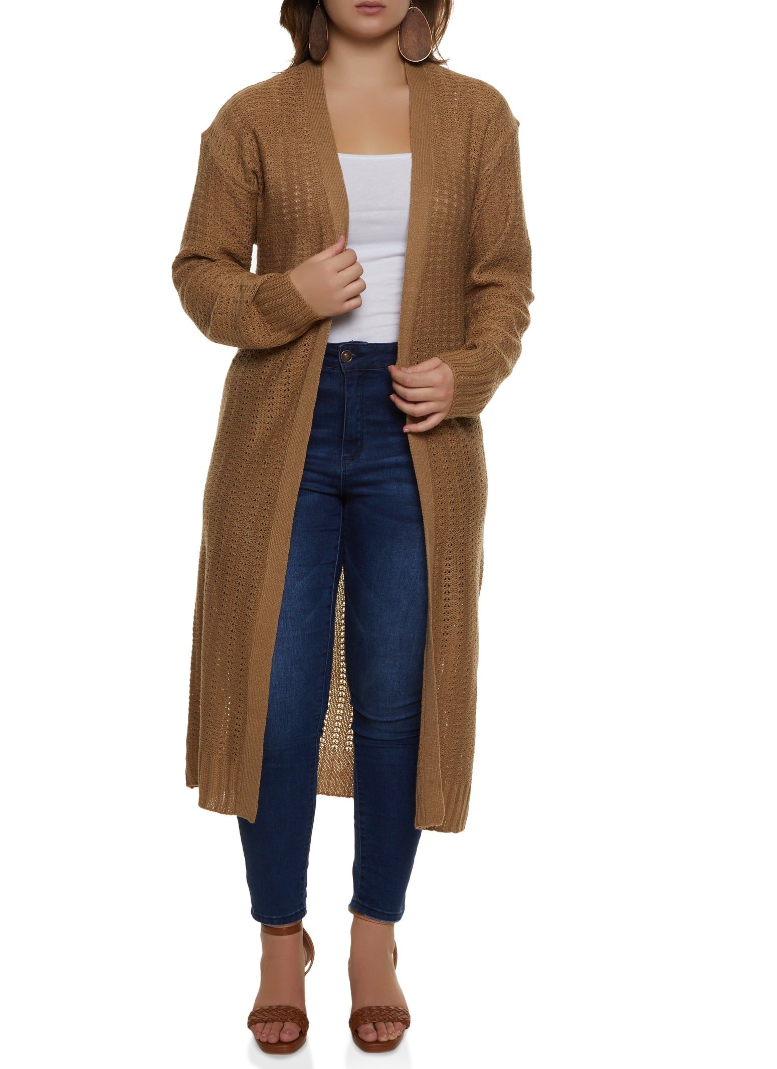 Plus Size Pointelle Knit Open Front Duster sold by Rainbow