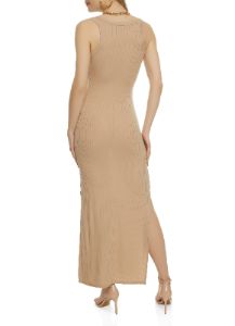 Ribbed Knit Side Slit Maxi Tank Dress sold by Rainbow