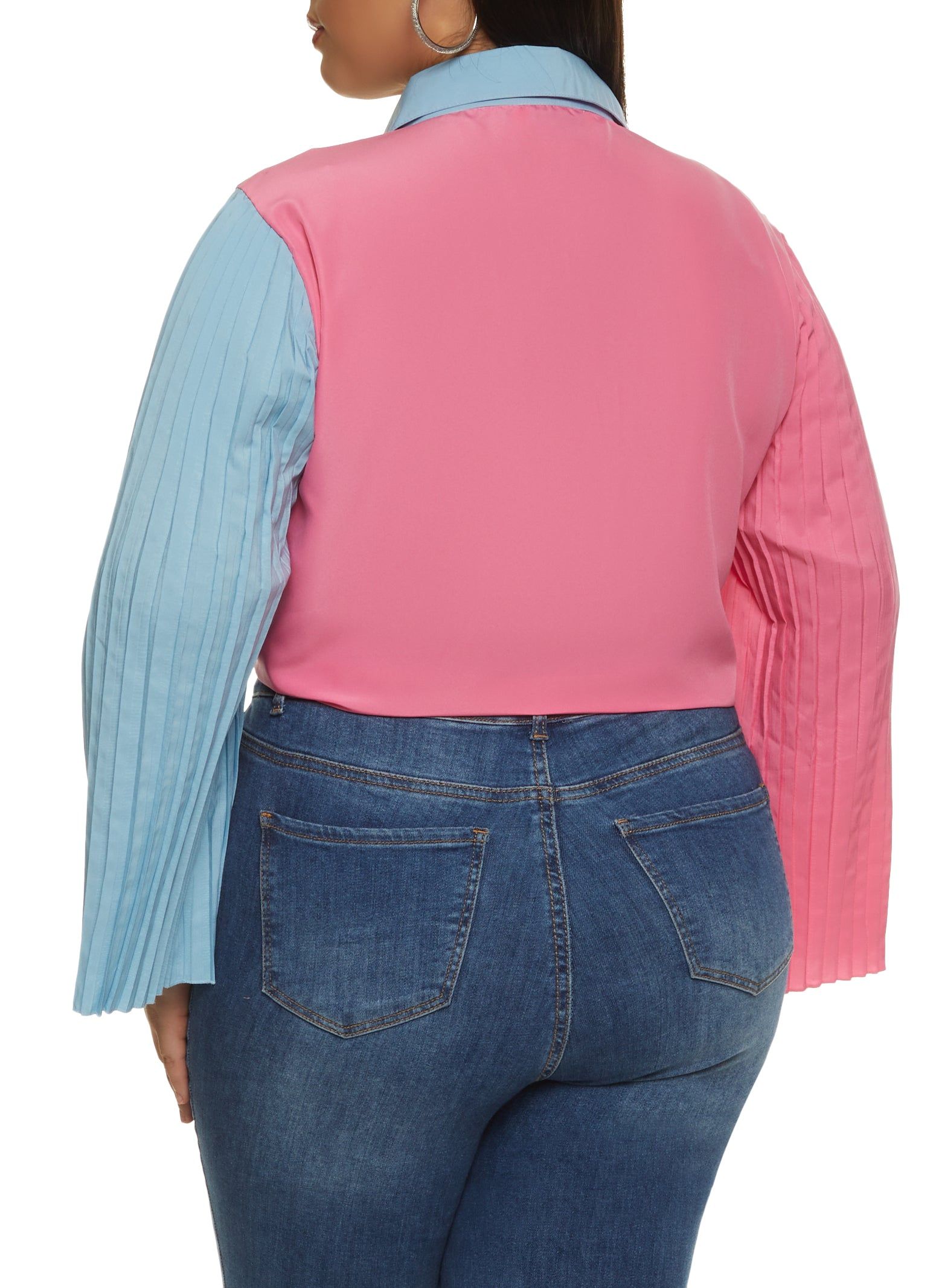 Plus Size Color Block Pleated Sleeve Blouse sold by Rainbow product image thumbnail 2