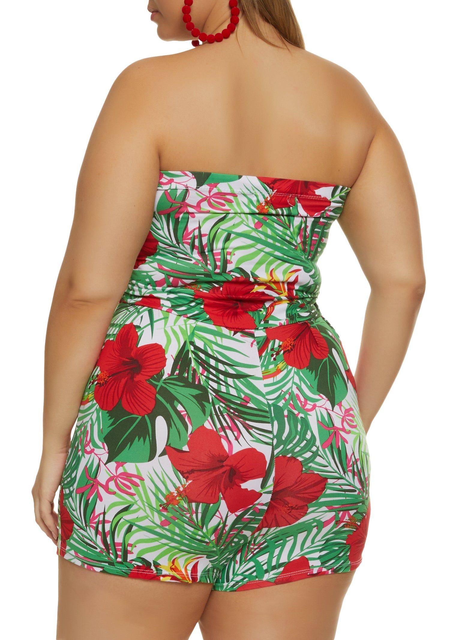 Plus Size Tropical Leaf Print Tube Romper sold by Rainbow product image thumbnail 2