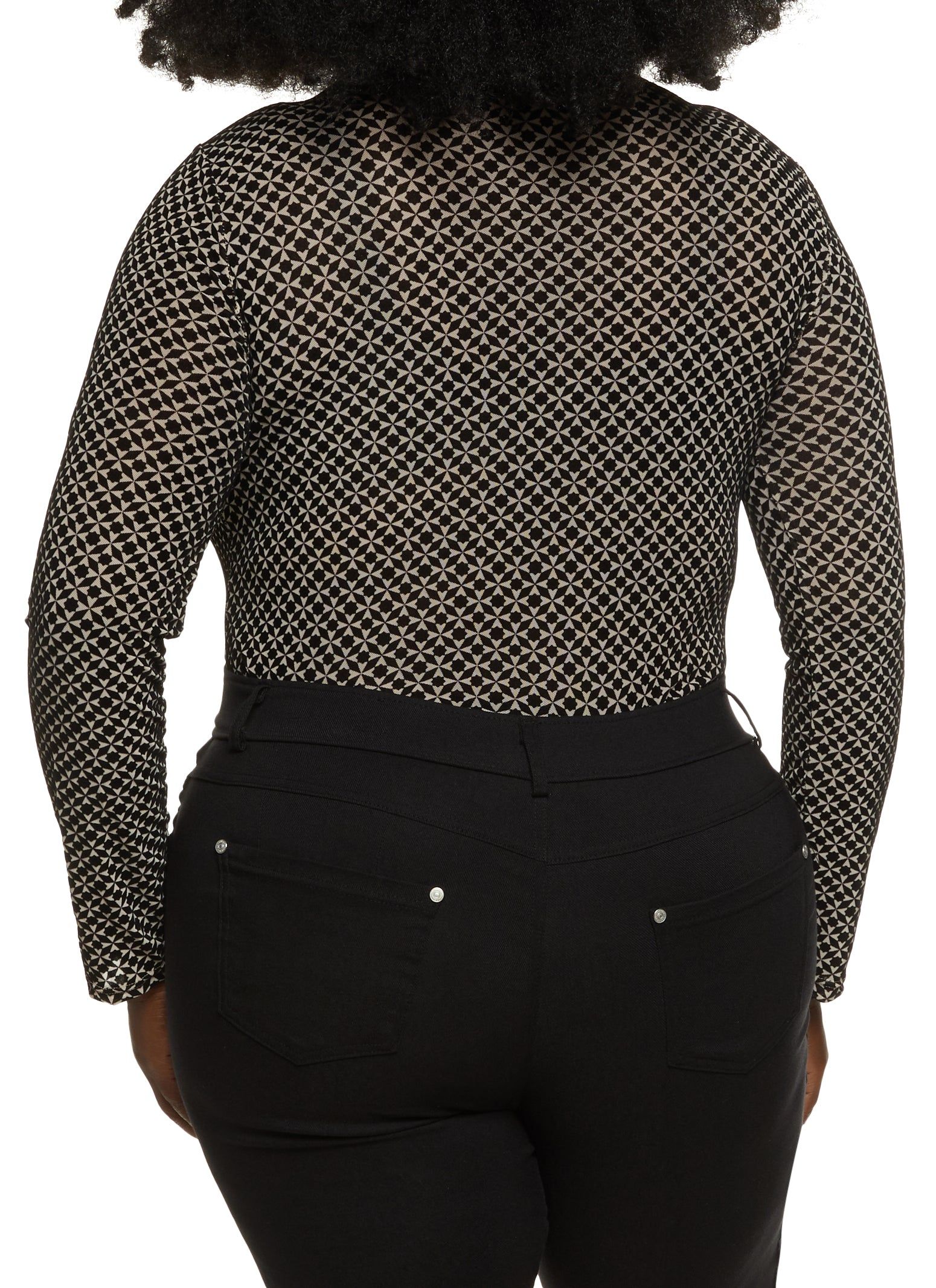 Plus Size Patterned Mock Neck Long Sleeve Bodysuit sold by Rainbow product image thumbnail 3
