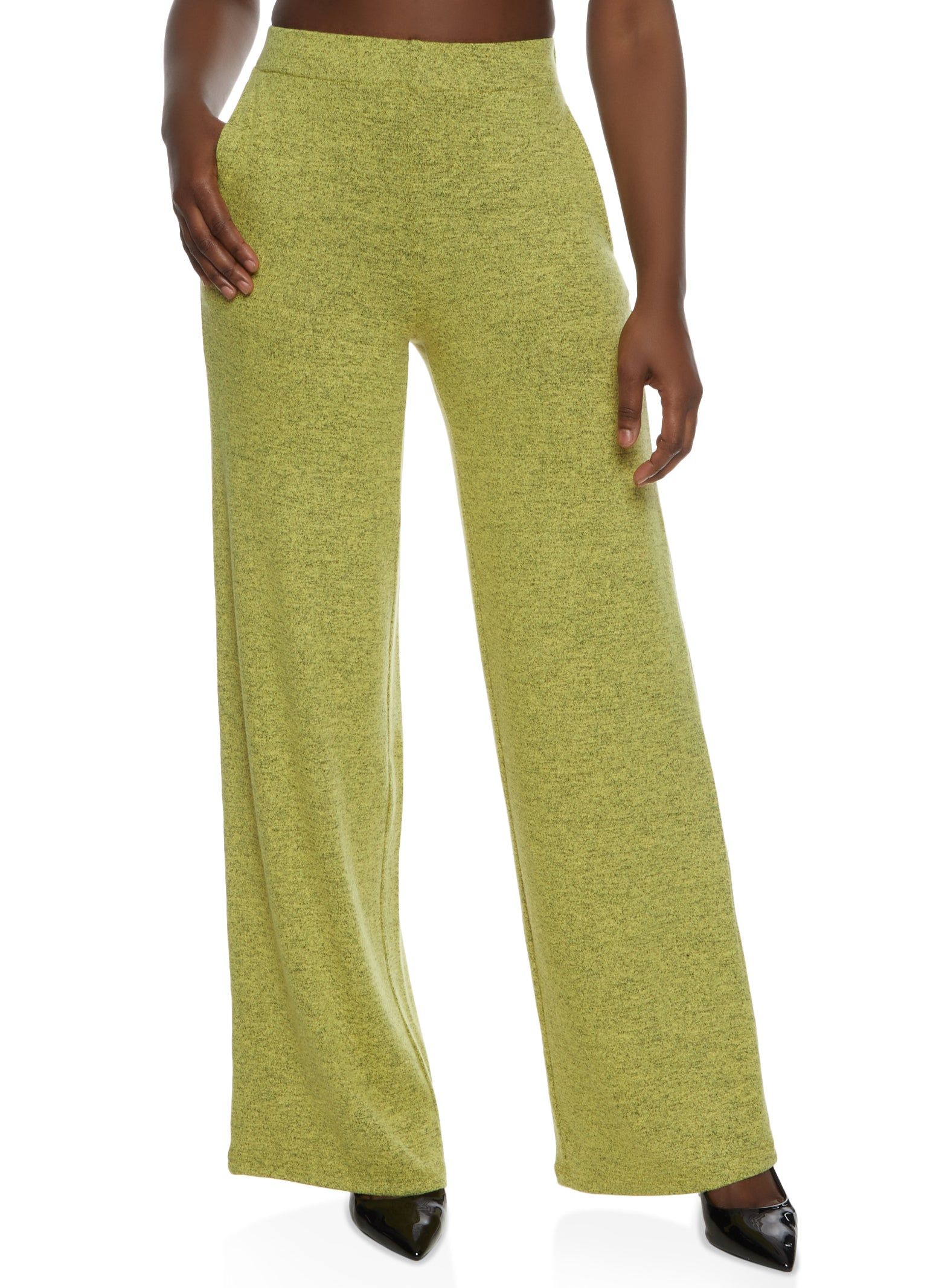 Brushed Knit High Waist Wide Leg Pants sold by Rainbow