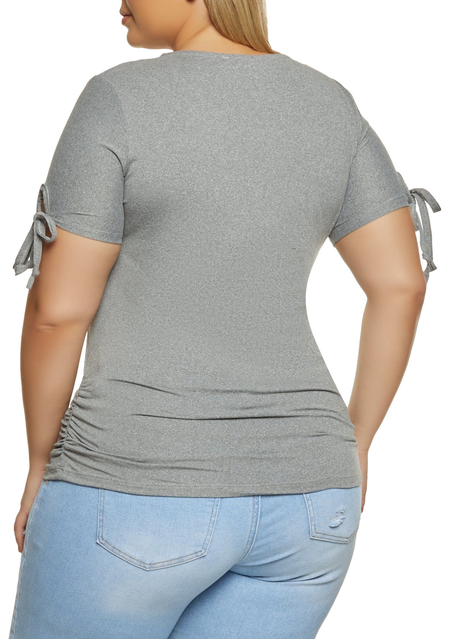 Plus Size Lace Up Tie Sleeve Ruched Top sold by Rainbow product image thumbnail 2