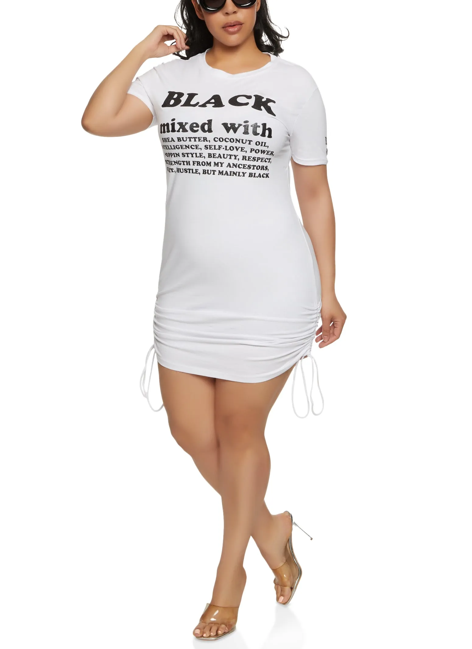 Plus Size Black Mixed With Graphic Ruched T Shirt Dress sold by Rainbow product image thumbnail 2