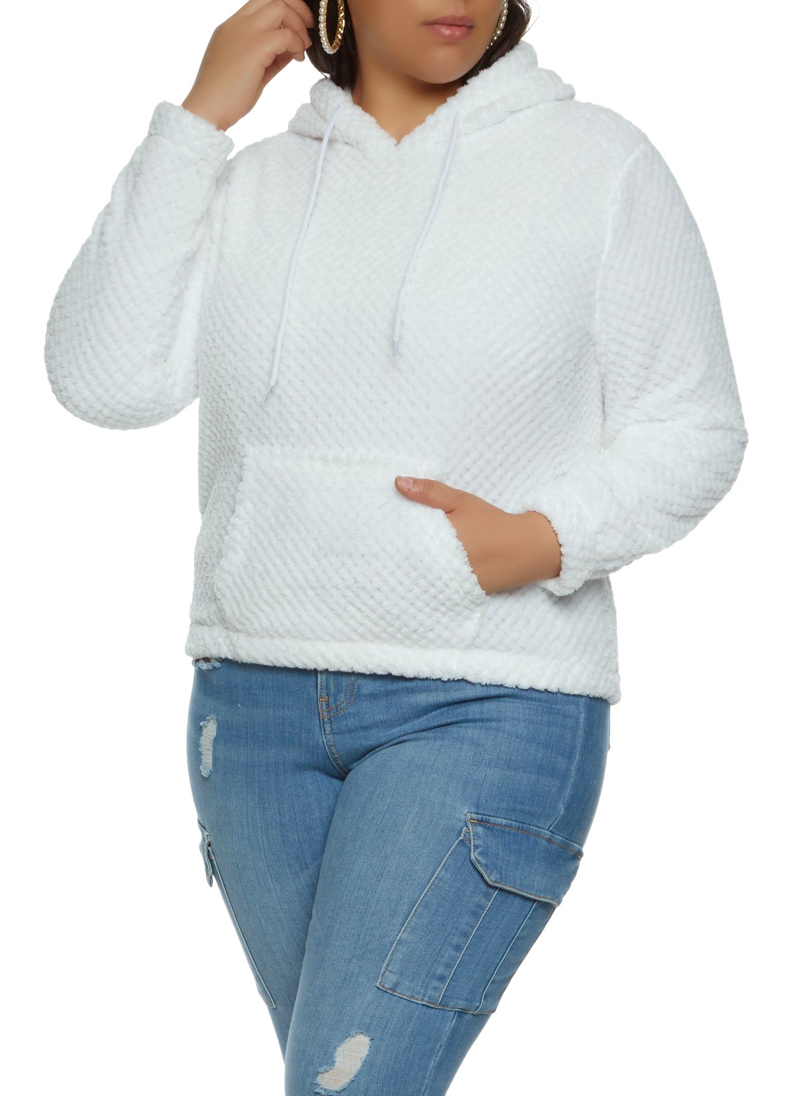 Plus Size Faux Fur Pullover Hoodie sold by Rainbow