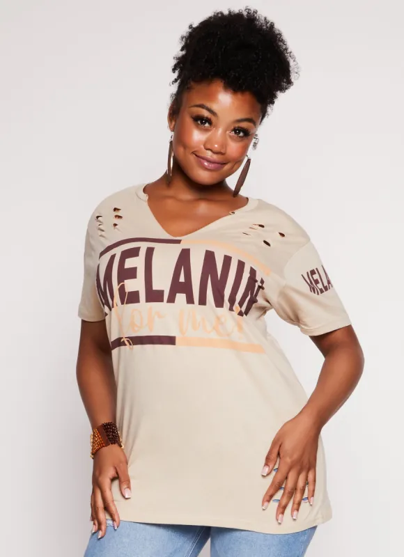 Plus Size Its The Melanin For Me Laser Cut Tee sold by Rainbow