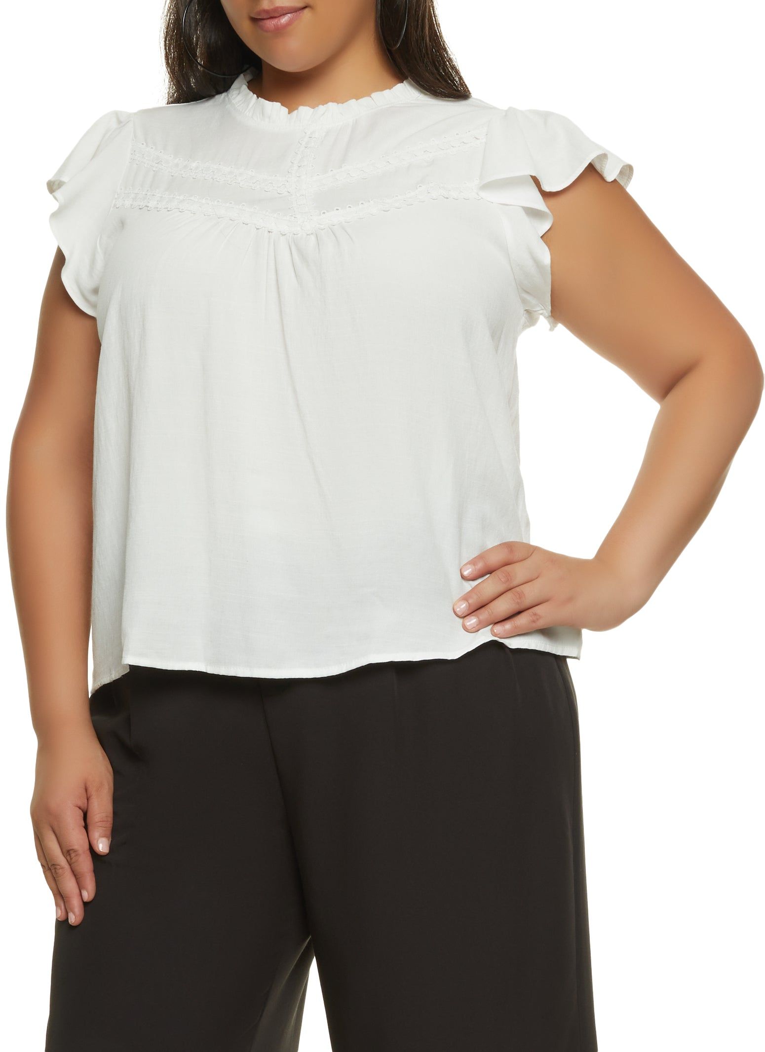 Plus Size Crochet Detail Yoke Blouse sold by Rainbow
