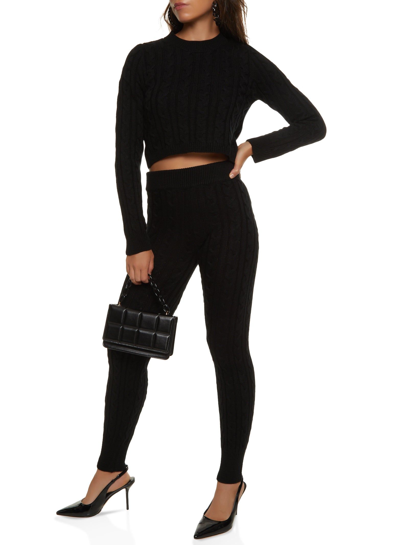 Cable Knit Crew Neck Cropped Sweater sold by Rainbow product image thumbnail 2