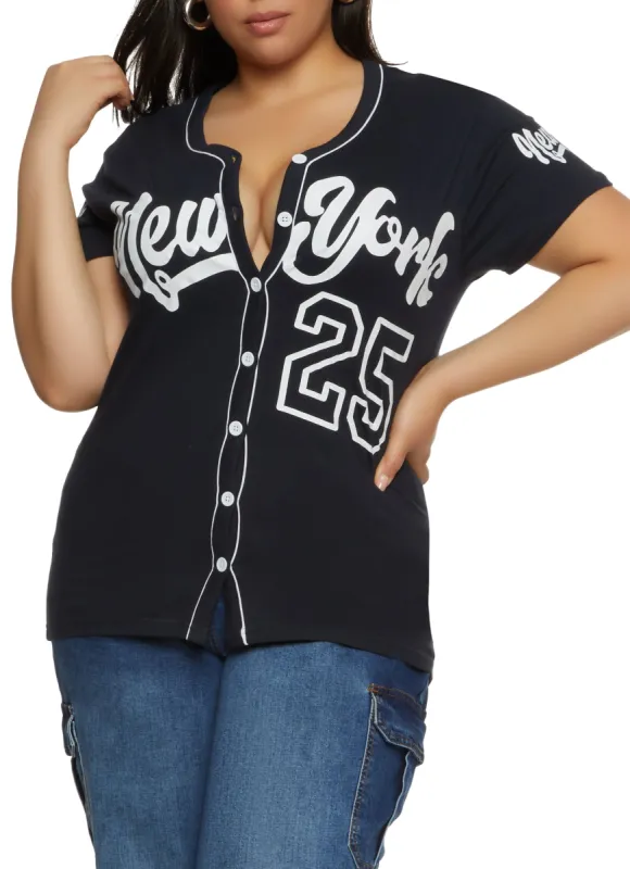 Plus Size New York 25 Baseball Jersey sold by Rainbow