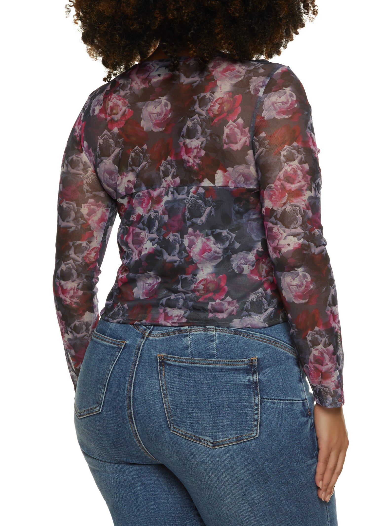 Plus Size Mesh Printed Long Sleeve Corset Top sold by Rainbow product image thumbnail 2