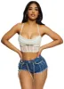 Mesh Rhinestone Bustier Crop Top sold by Rainbow