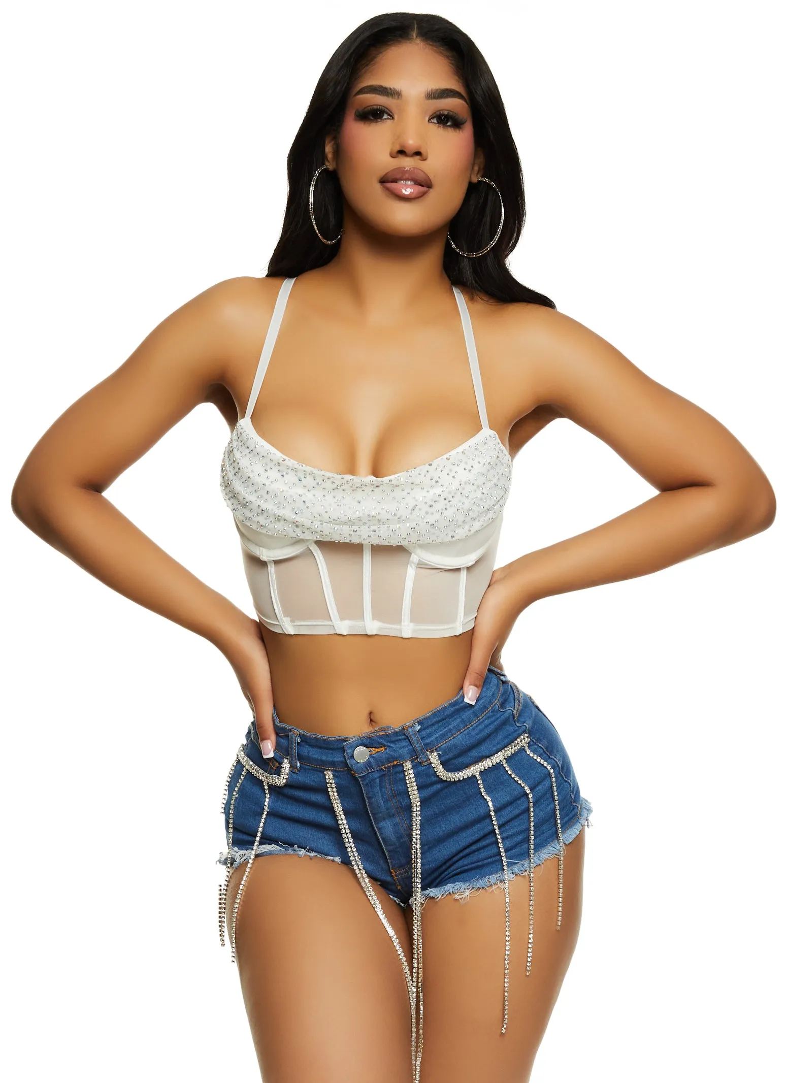 Mesh Rhinestone Bustier Crop Top sold by Rainbow product image thumbnail 2