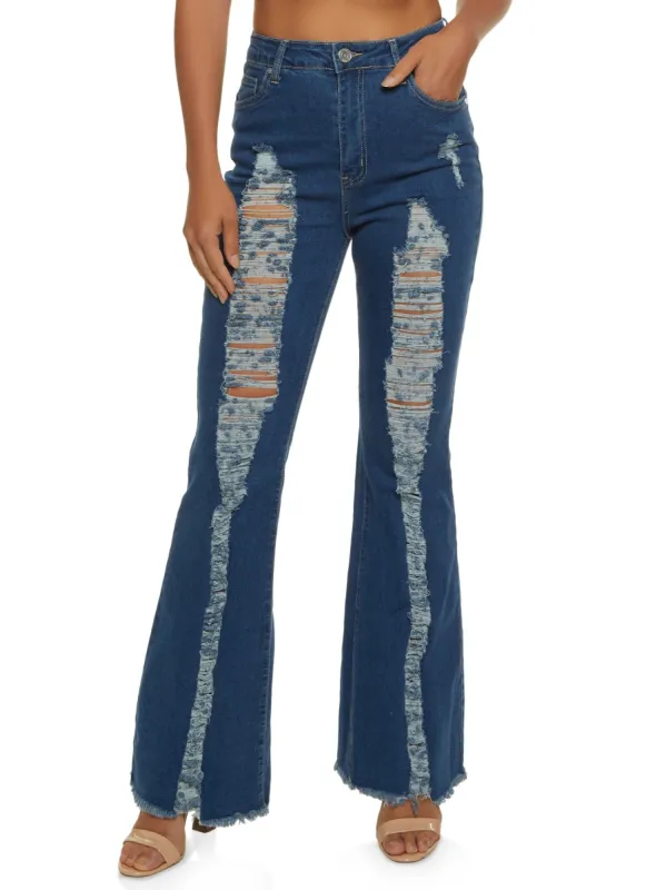 High Waist Distressed Flared Jeans sold by Rainbow