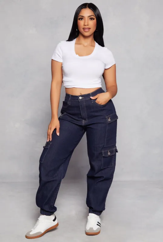 Almost Famous Dark Wash Denim Cargo Joggers sold by Rainbow