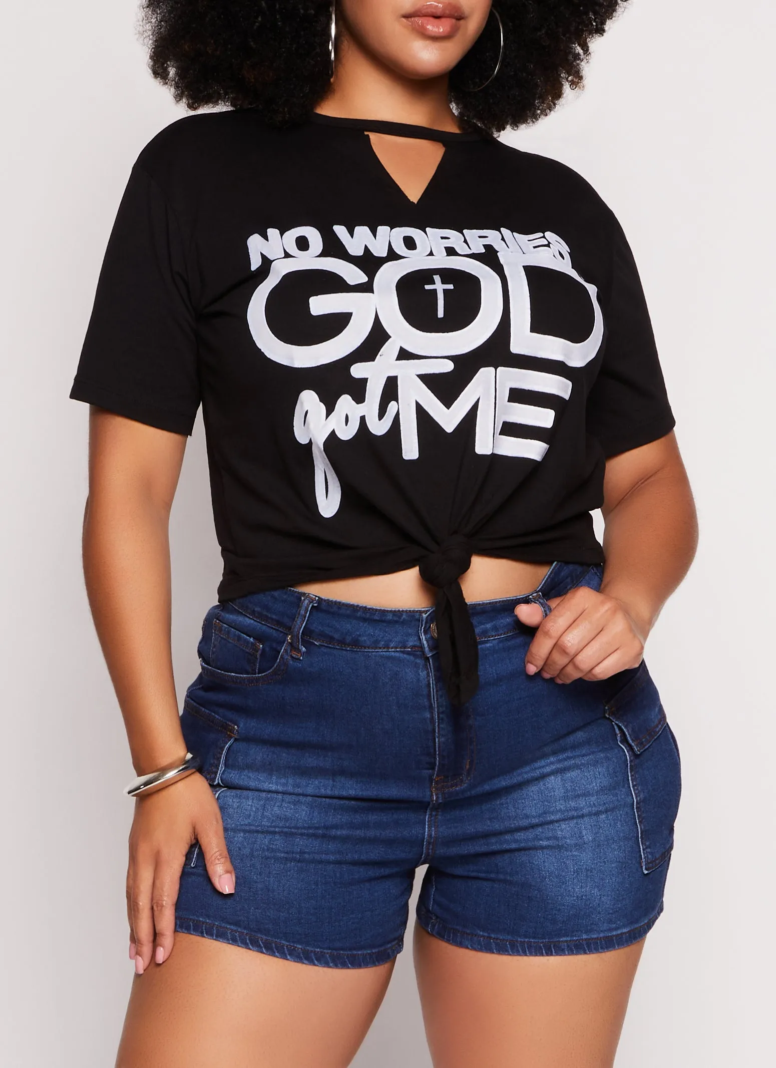 Plus Size No Worries God Got Me Graphic Tee sold by Rainbow
