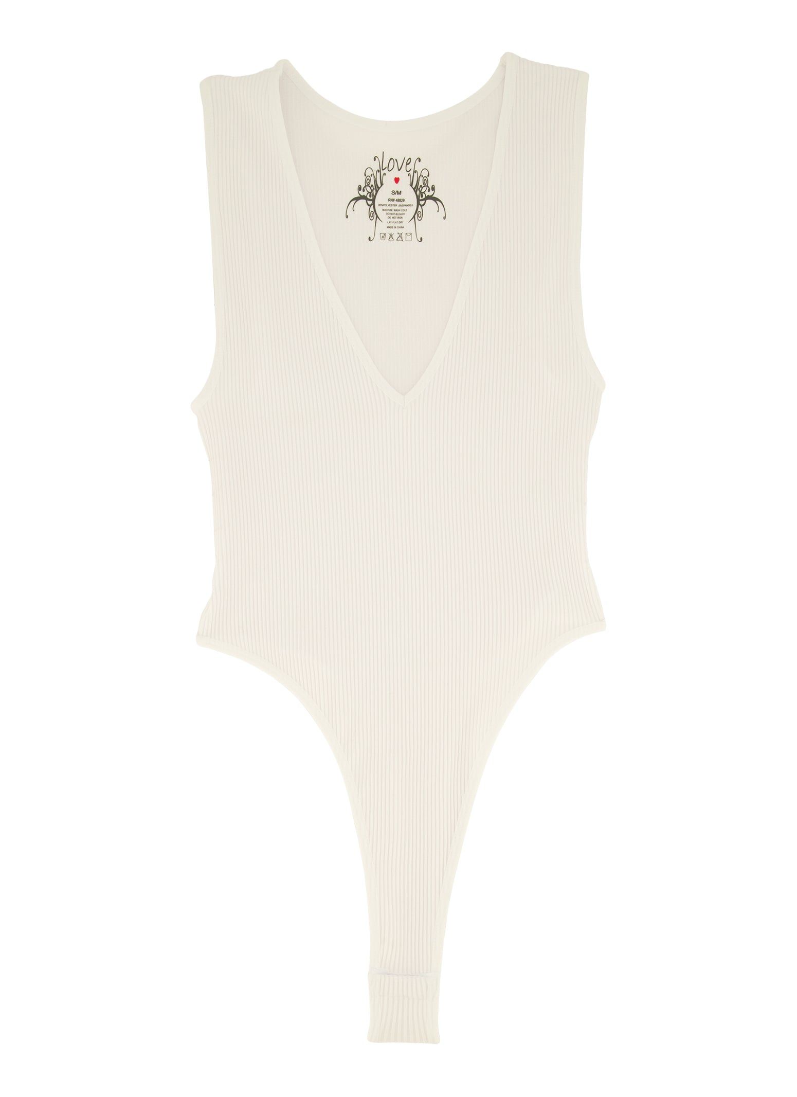 Ribbed Knit High Cut V Neck Bodysuit sold by Rainbow product image thumbnail 5