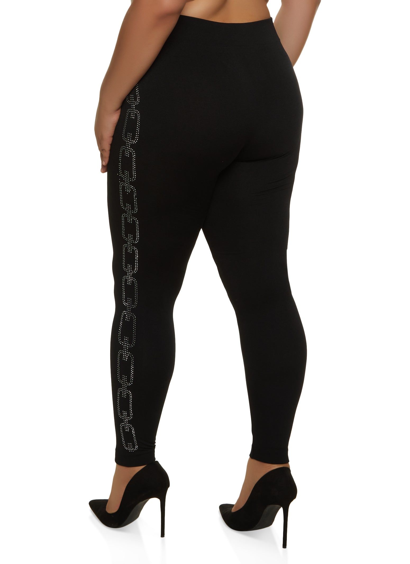 Plus Size Seamless Side Rhinestone Chain Link Leggings sold by Rainbow product image thumbnail 2