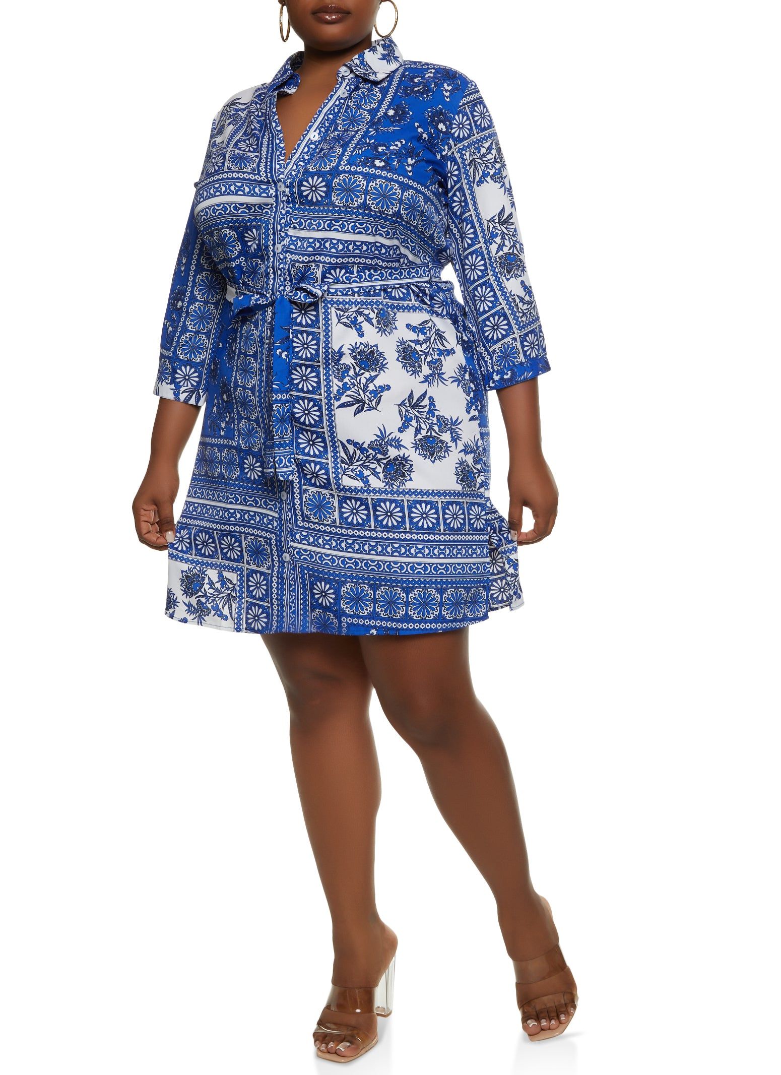 Plus Size Border Print Tie Waist Shirt Dress sold by Rainbow product image thumbnail 2