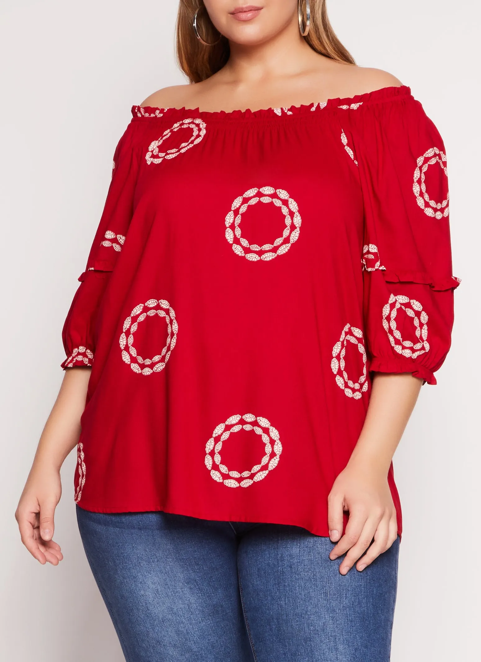 Plus Size Printed Off The Shoulder Blouse sold by Rainbow