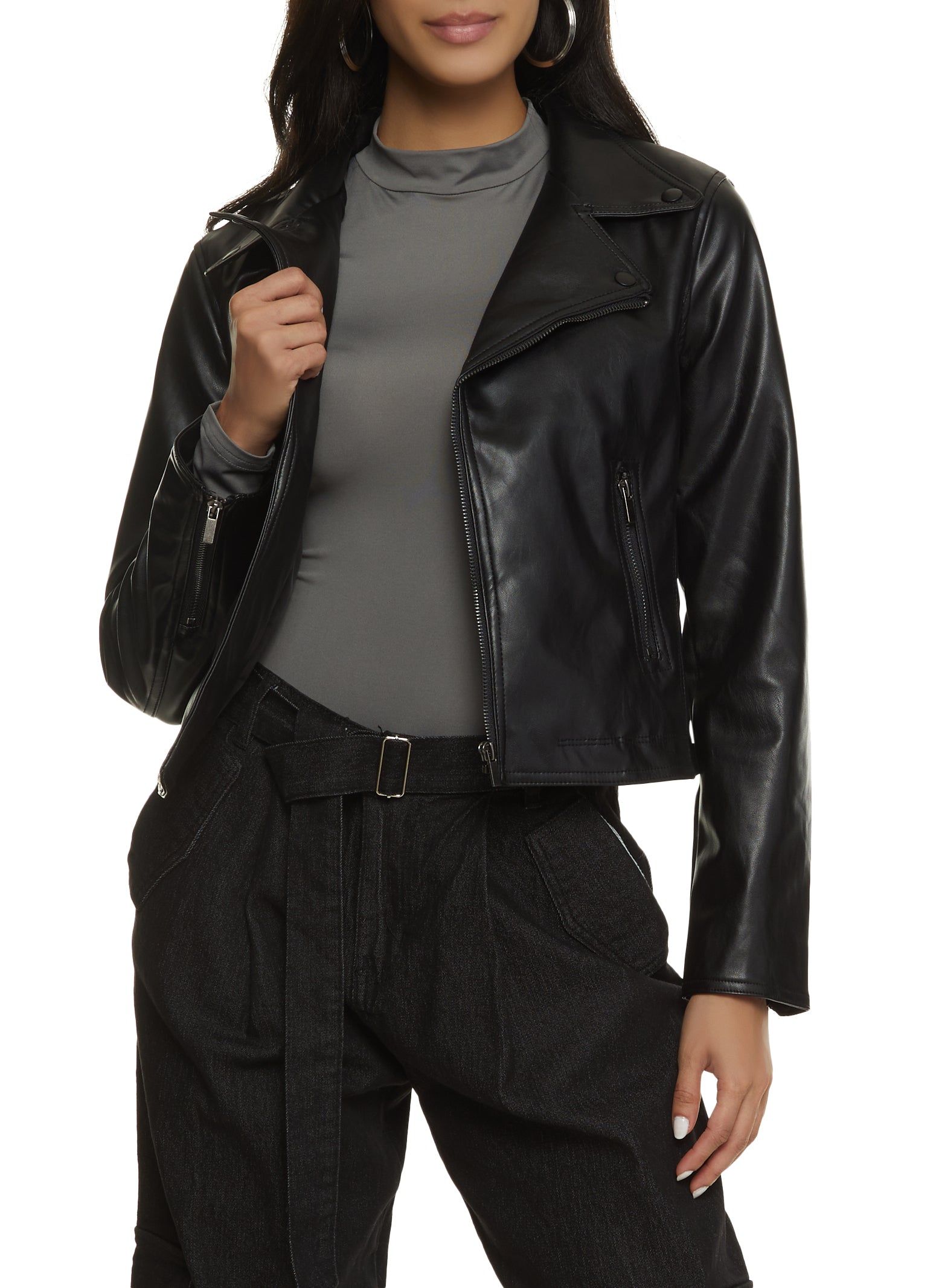 Faux Leather Zip Sleeve Moto Jacket sold by Rainbow