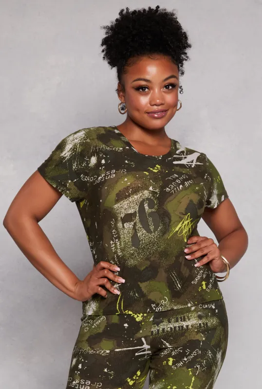 Plus Size Printed Short Sleeve Crew Neck Top sold by Rainbow