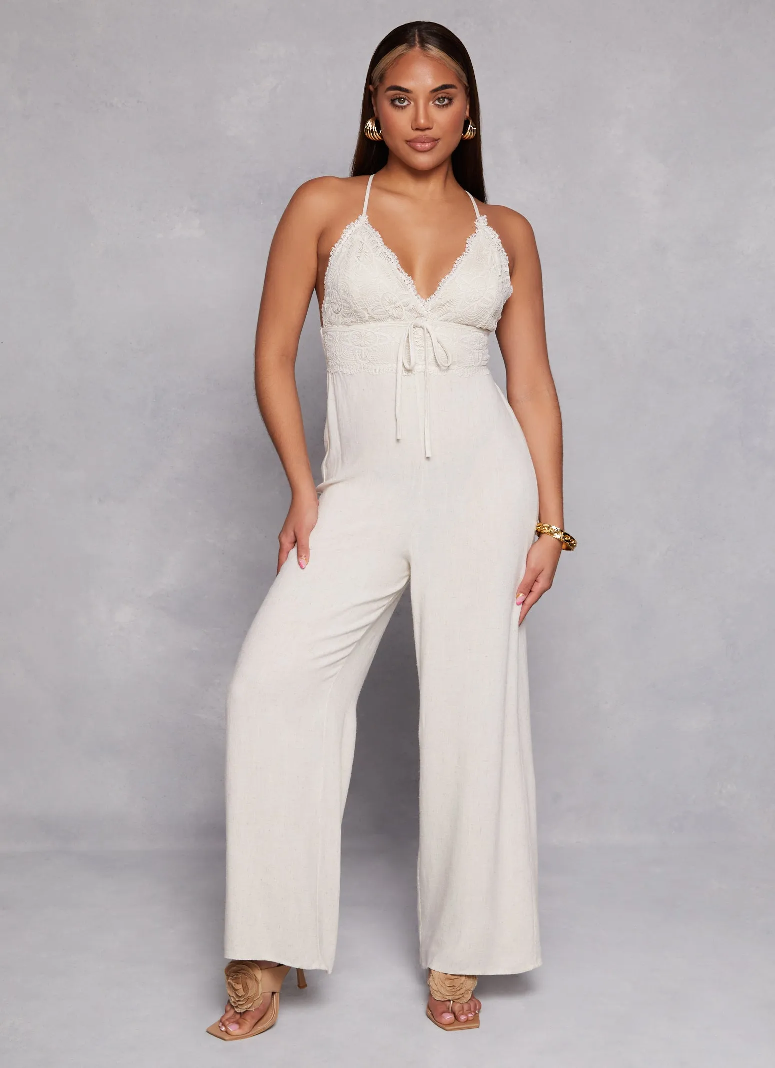 Linen Lace Detail Criss Cross Back Jumpsuit sold by Rainbow product image thumbnail 2