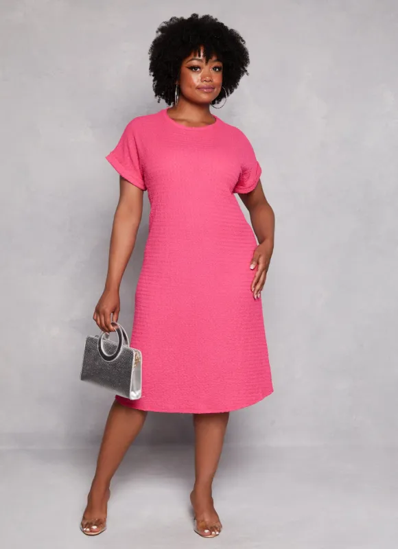 Plus Size Textured Fixed Cuff T Shirt Dress sold by Rainbow