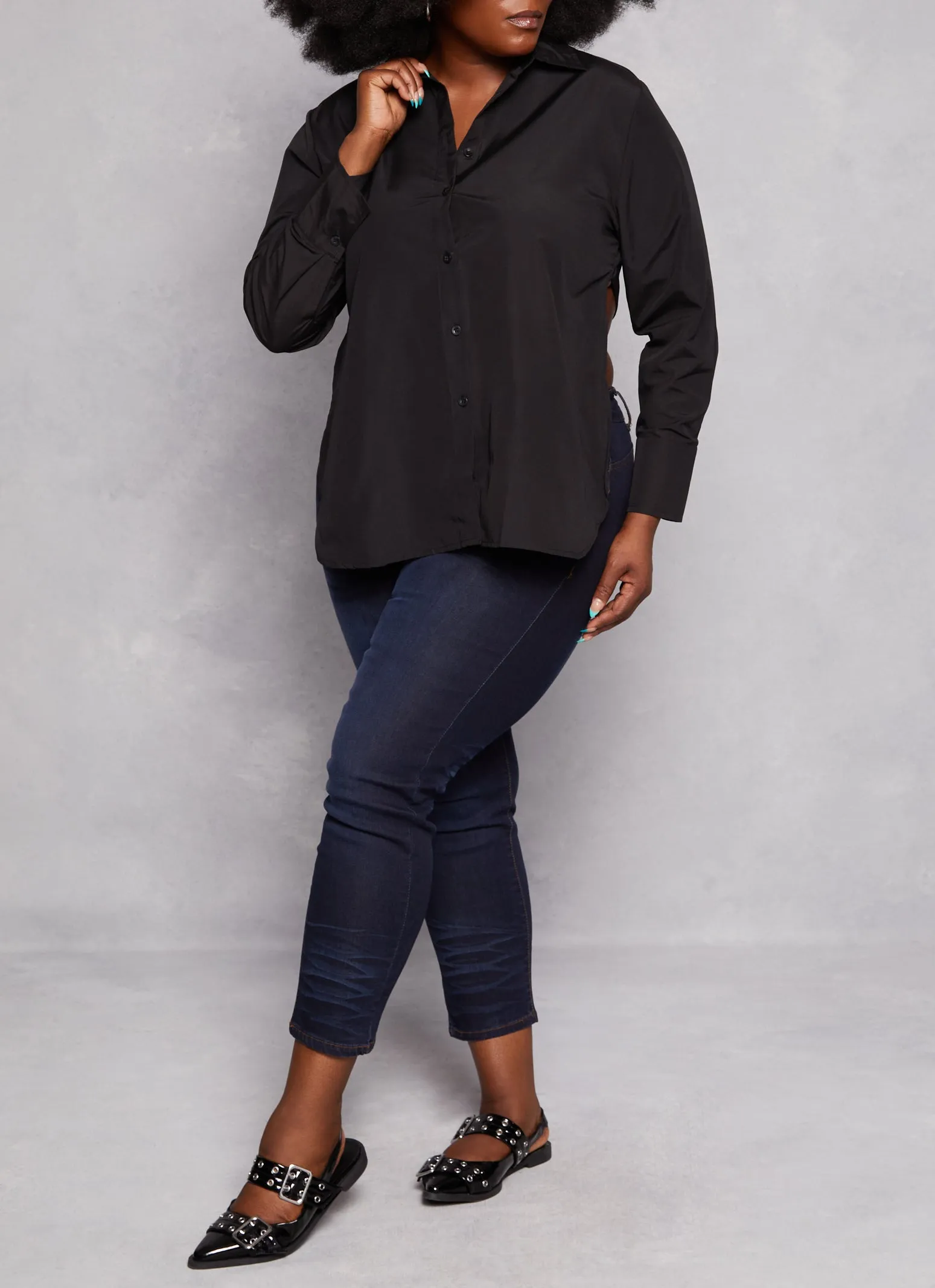 Plus Size Button Front Open Tie Back Shirt sold by Rainbow product image thumbnail 2