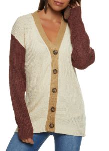 Color Block Button Front Cardigan sold by Rainbow