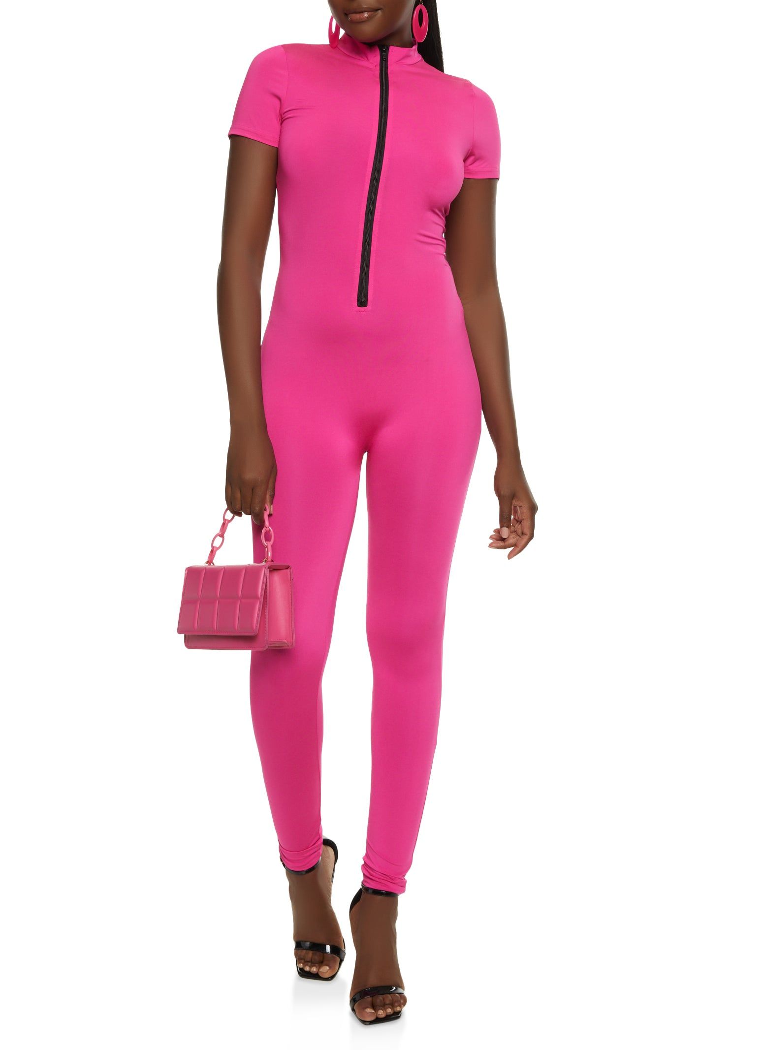 Mock Neck Zip Front Catsuit sold by Rainbow